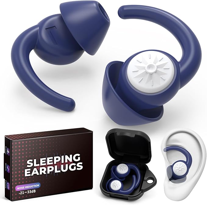 Ear Plugs for Sleeping: Reusable Earplugs for Sleep, Snoring Blocking, Concert, Travel, Airplane, 2 Pairs Washable Soft Silicone Noise Cancelling Ear Plugs (Sapphire Blue)