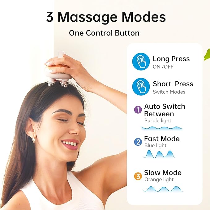 COMFIER Cordless Scalp Massager with 3 kneading Modes, Gifts,Waterproof Head Massage with 8 Claws for Deep Cleansing,Head Scratcher,Body Massager,Cat Massage