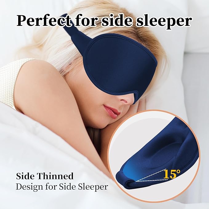 3D Sleep Mask for Men&Women, 2 Pack Contour Eye Masks for Sleep, Side Sleeping Mask for Men&Women, Blackout Eye Mask for Sleeping Eye Mask, Airplane Travel Essentials, Meditation Black & Dark-Blue