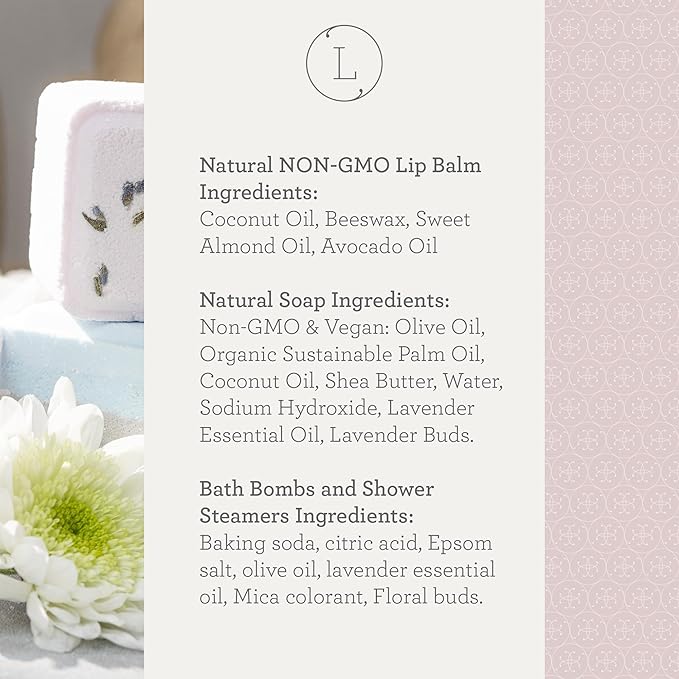 Lizush Luxury Spa Gifts for Women - 9 Piece Lavender Gifts for Her, Gift Baskets, Body Care Set for Mom, Birthday Box For Women, Self Care Spa Kit For Wife - Handmade in the USA