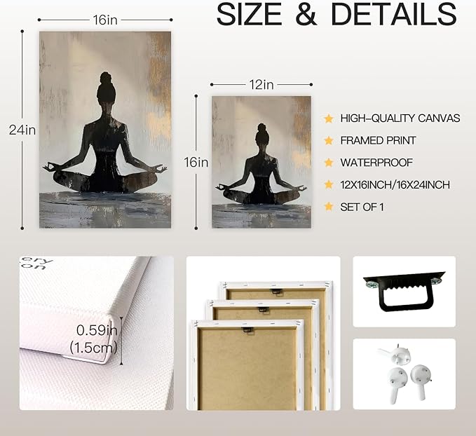 GELDSTEI Framed Zen Wall Art, Modern Yoga Girl Canvas Painting, Tranquil Meditation Wall Decor, Spiritual Aesthetic Picture, Calming Mindfulness Poster Prints for Living Room Spa Yoga Studio 16"x24"