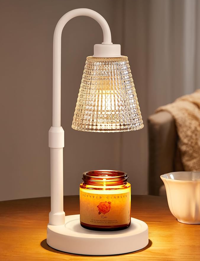 Innqoo White Candle Warmer Lamp with Timer, Dimmable Candle Warmer for Jar Candles, Height Adjustable Wax Melts Warmer, Birthday Gifts for Women Mom, House Warming Gifts New Home Decor