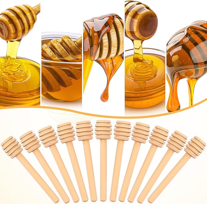 95Pcs Wooden Honey Dippers, Premium Natural Honey Dipper Stick, 3 Inch Mini Honeycomb, Honey Stirrer Stick for Jar Dispense Drizzle Honey and Wedding Party Present
