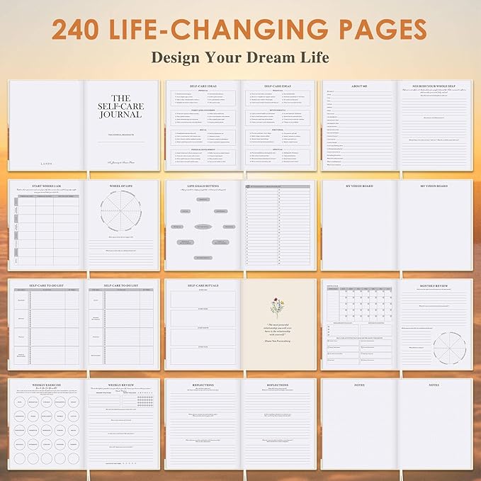 Lanpn Self Care Journal for Women, Self Love Guided Journals with Prompts, Daily Reflection Wellness & Gratitude Planner, 5 Minute Mental Health Notebook, Mindfulness Mood Log, 240 Pages