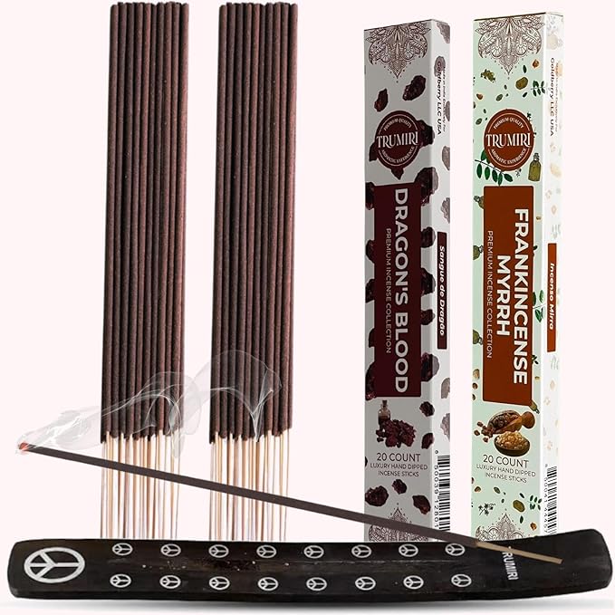 Trumiri Incense Sticks - Combo Pack of 40 Insence-Sticks - 20 Dragons Blood + 20 Frankincense Myrrh - Insenses - Insents - Incents - Inscense - Incence - Incienso - All Natural Incense Sticks