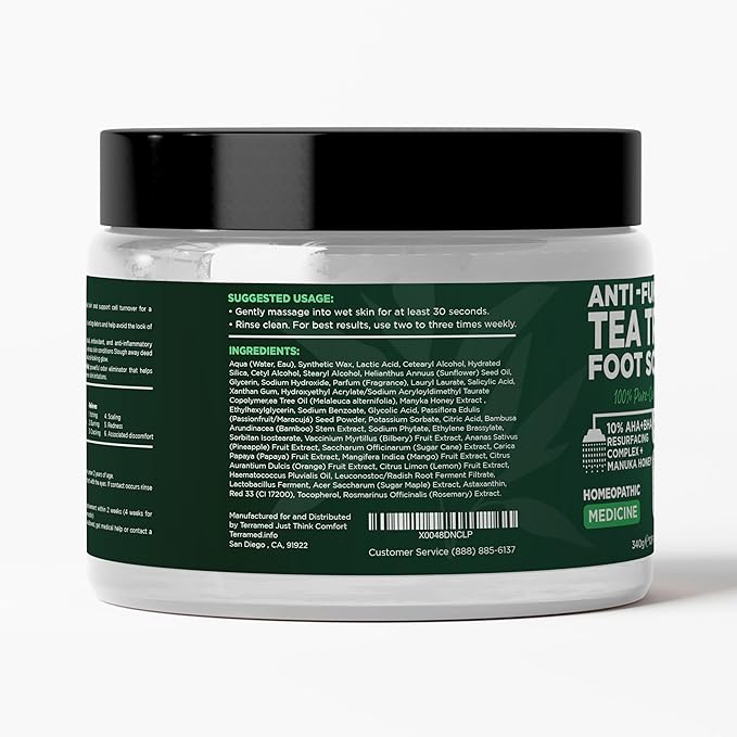 Foot Scrub with Tea Tree Oil | Callus Remover For Feet | Exfoliating Scrub with Salicylic and Glycolic Acid for Dead Skin, Athlete’s Foot, Warts, Corns, Rashes, Foot Odor, Insect Bites and Foot Care