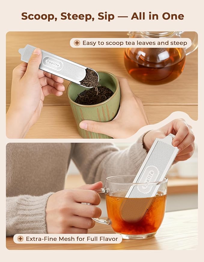 Tea Infuser for Loose Leaf Tea, 2-in-1 Tea Scoop Infuser Fine Mesh Tea Strainers for Loose Tea Single Cup, 304 Stainless Steel Loose Leaf Tea Steeper