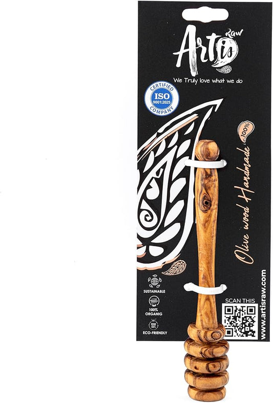Olive Wood Honey Dipper Stick – 5.9 Inch Natural Handmade Honey Stirrer Wand for Jars, Tea, Coffee, Cooking, Drizzling, Spreading – Eco-Friendly Kitchen Tool