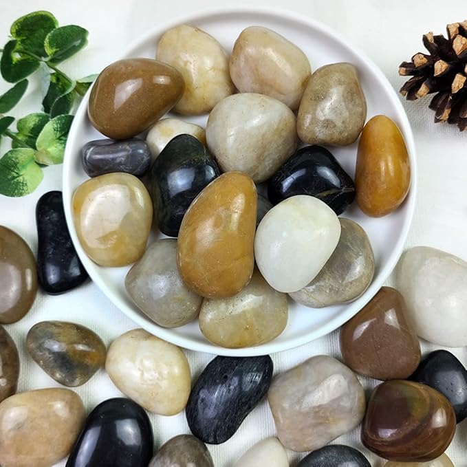 20lbs Pebbles for Indoor Plants, 1-2 Inch Mixed Color High Polished River Rocks Outdoor Decorative Stones Vase Filler Fish Tank Aquariums Landscaping Garden Outdoor and Indoor DIY