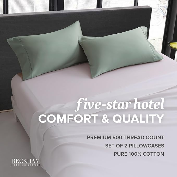 Beckham Hotel Collection Bed Pillowcases Standard/Queen Size Set of 2, 500TC 100% Cotton, Luxury Sateen Bedding, Open End, Breathable, Moisture-Wicking, Gray