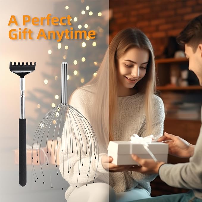 YEZY Head Massager 28 Fingers Head Scratcher Scalp Massager, Back Scratcher, Stocking Stuffers for Scalp Massage Back Massage (Silvery)