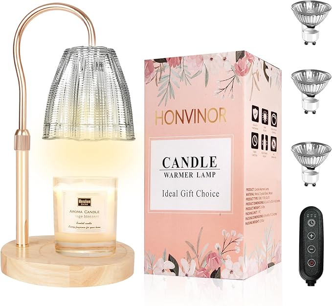 Candle Warmer Lamp with Timer & Dimmer, Candle Warmer Height Adjustable, Fits All Jar Scented Candles, Candle Lamp with 3 Bulbs, Charming Gift for Home Decor