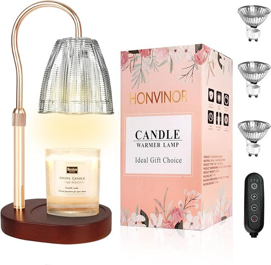 Candle Warmer Lamp with Timer & Dimmer, Candle Warmer Height Adjustable, Fits All Jar Scented Candles, Candle Lamp with 3 Bulbs, Charming Gift for Home Decor