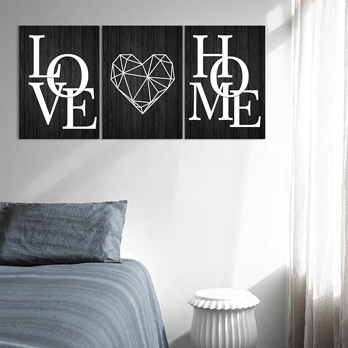 KAWAHONE Home Love Wall Decor- Home Love Poster- Black and White Canvas Painting for Living Room Nordic Decoration Art
