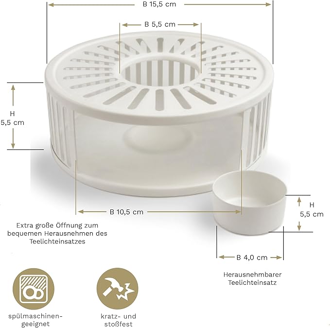 Creano White Design Stainless Steel Teapot Warmer with Tea Light Holder - Stable Rattles Not - Rechaud Suitable for All Teapots