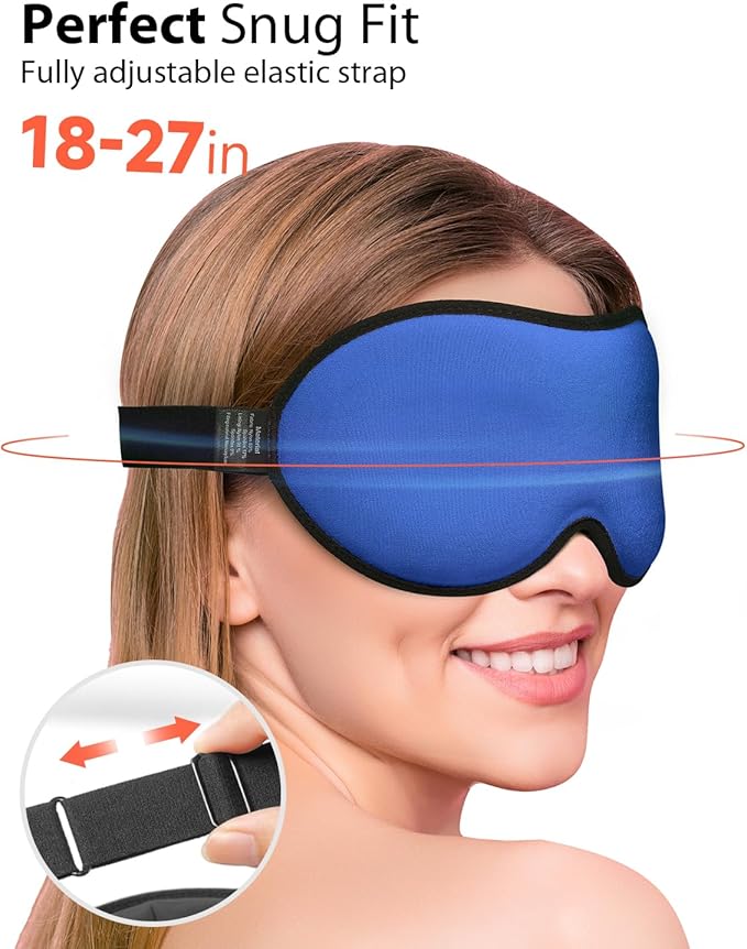 MABAO Weighted Sleep Mask - 100% Blackout Eye Mask for Sleeping for Women Men, 3D Contoured for Lash Extension, Zero Eye Pressure Memory Foam Cover, Soft Gentle Pressure Blindfold for Travel - Blue