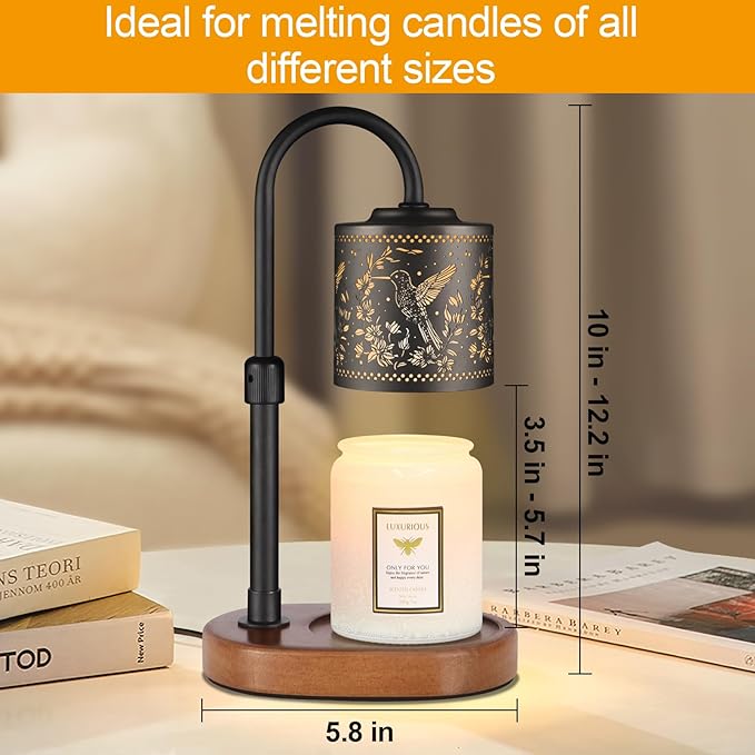 Dimmable Candle Warmer Lamp with Timer Adjustable Height for Scented Jar Candles Electric Candle Wax Melt Warmer for Home Decor Christmas Birthday Gifts for Women Mom(Hummingbird)