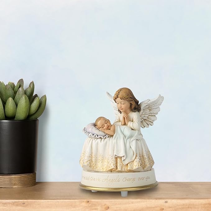 Guardian Angel Music Box Figurine - 5.3 Inches Angel Music Box Figurines, Hand Painted Musical Figure Gifts for Birthday Anniversary, Baptism, First Communion