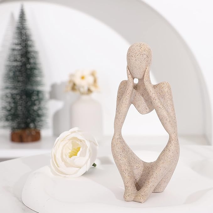 Thinker Statues and Sculptures,Sandstone Resin Thinker Statue Ornaments, Abstract Style Sculptures, Housewarming Gifts, Home Decorations, Living Room Desk Decor (Sandstone)