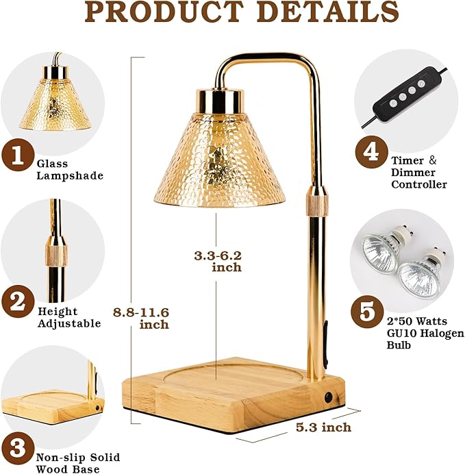 Modern Candle Warmer Lamp, Dimmable Candle Lamp Warmer with Timer, Birthday Gifts for Women Who Have Everything, Christmas Gifts for Mom, Adjustable Men's Candle Lamp, Cozy Living Room Bedroom Decor