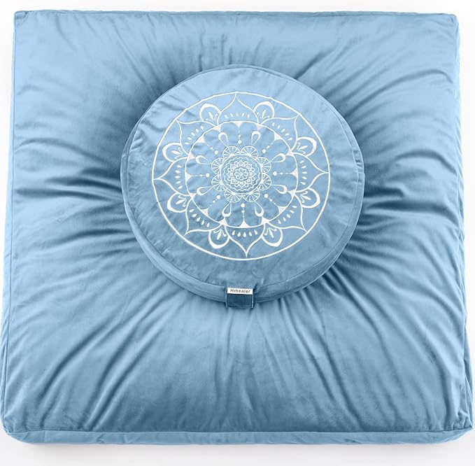 Hihealer Meditation Cushion, Traditional Tibetan Meditation Pillow Velvet Cover - Large Floor Cushion Seating for Adults - Yoga Buckwheat Bolster for Women、Moms