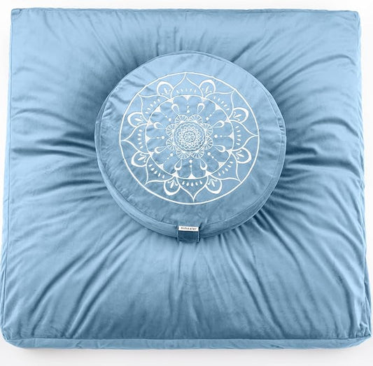 Hihealer Meditation Cushion, Traditional Tibetan Meditation Pillow Velvet Cover - Large Floor Cushion Seating for Adults - Yoga Buckwheat Bolster for Women、Moms