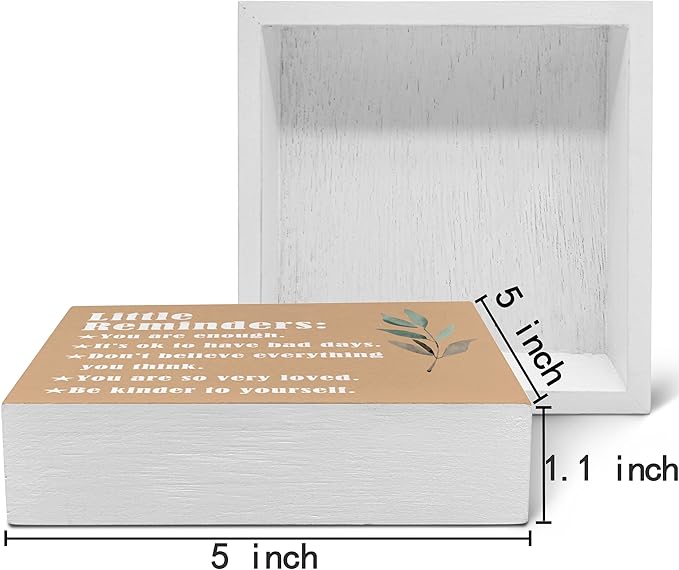 SRADMO Inspirational Little Reminders Wood Box Sign Desk Decor, Inspirational Desk Decor, College Motivational Positive Affirmation Gifts Box Sign For Office Home Dorm Tabletop Decoration(Orange)