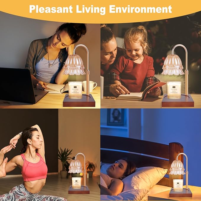Candle Warmer Lamp, Candle Warmer Lamp Adjustable Height, Candle Warmer Light with Timer & Dimmer, Compatible with Jar Scented Candles, Flower Candle Warmer with 3 Bulbs for Home Decor
