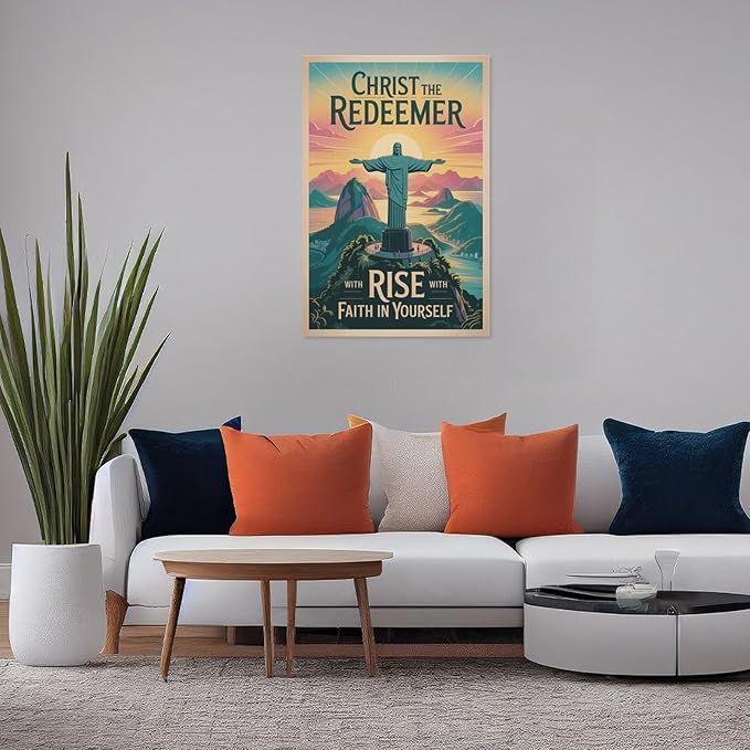 Inspirational Wall Art Christ The Redeemer Motivational Poster Rise with Faith in Yourself Décor for Office Classroom Meditation Room Canvas Poster Unframe-style 20x30inch(50x75cm)
