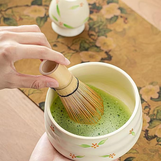 Ceramic Matcha Whisk Set, Complete Matcha Set-8PCS for Ceremonial Grade Matcha, Tea Gifts for Tea Lovers for Christmas, Birthday, Halloween (Light Cream Color)