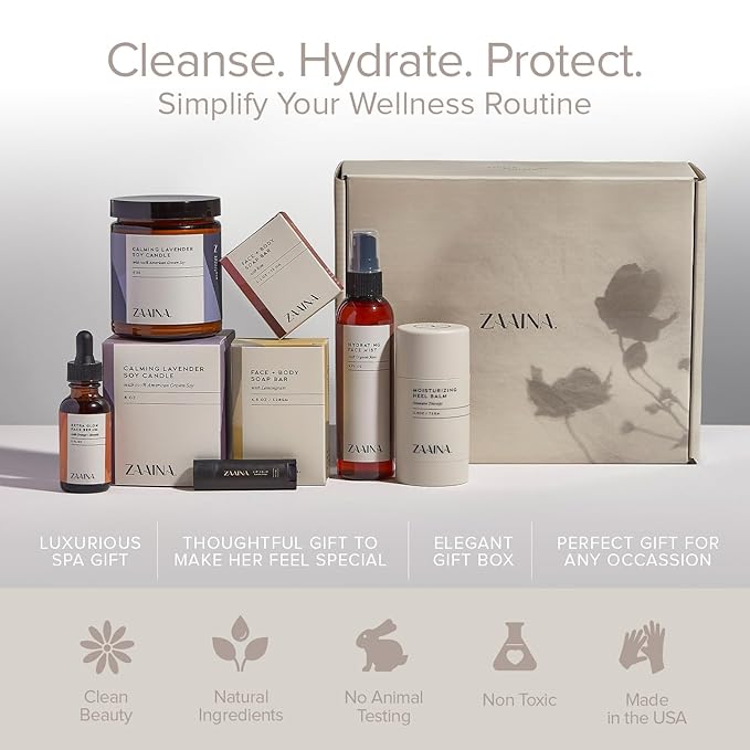 ZAAINA Spa Gift Set for Her - Relaxation Spa Kit for Women, Pampering At Home Bath and Body Self Care Spa Package, Luxury Spa Birthday Gifts for Women (PREMIUM Spa Set w/ Candle)