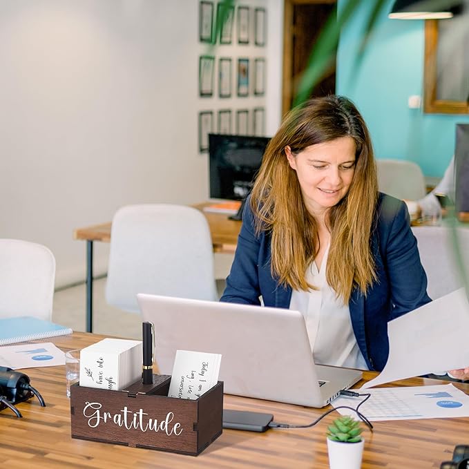 Clabby Gratitude Jar Thanksgiving Gifts Include 200 Cards 1 Pen 1 Blessing Jar Wood Box Practice Thankful Appreciation Gratitude Note Cards Kit for Families Friends Employee Coworkers(Dark Brown)