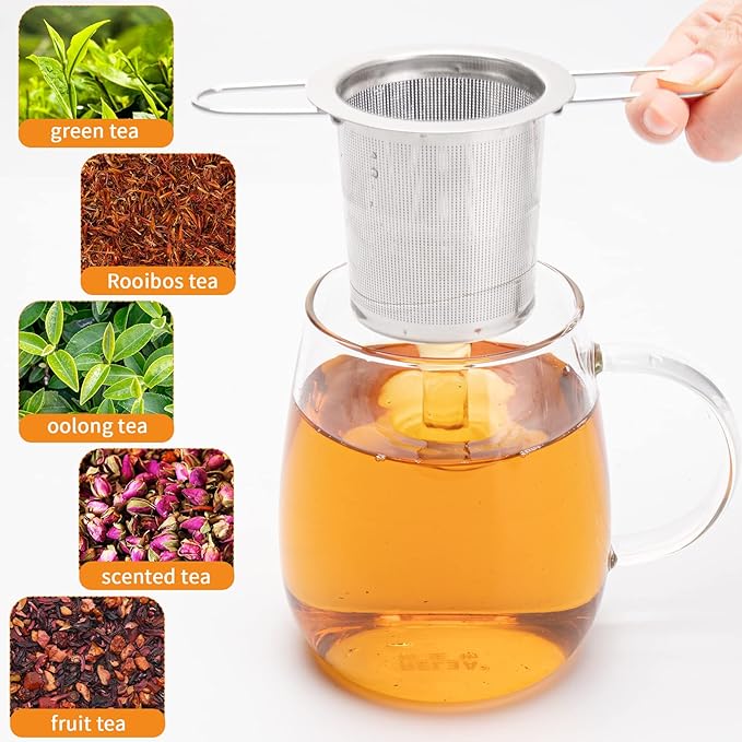 Tea Infuser, Evmliy Stainless Steel Tea Strainer Sitting in Mugs, Tea Infusers for Loose Tea, Tea Diffuser Long-Handled Tea Strainers Tea Filters, Loose Leaf Tea Steeper for Herbs Spices