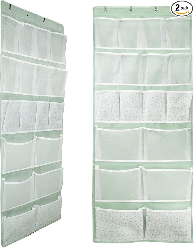 18 Pocekts Over the Door Shoes Organizer,Behind Door Hanging Storage Pocekt for Sock,Underwear,Hat,Handbag,Back of Door Hanging Shelf for Bedroom,Bathroom,Entryway,Storeroom,Pantry,Dorm,Nursery,2 Pack