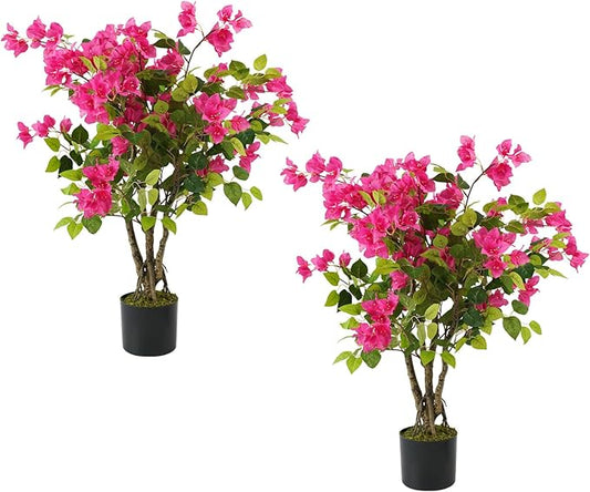 2-Pack Artificial Bougainvillea Tree, 36" Silk Flower Plant with Plastic Pot for Home, Office, Garden & Indoor/Outdoor Decor (A-36IN-Hei)
