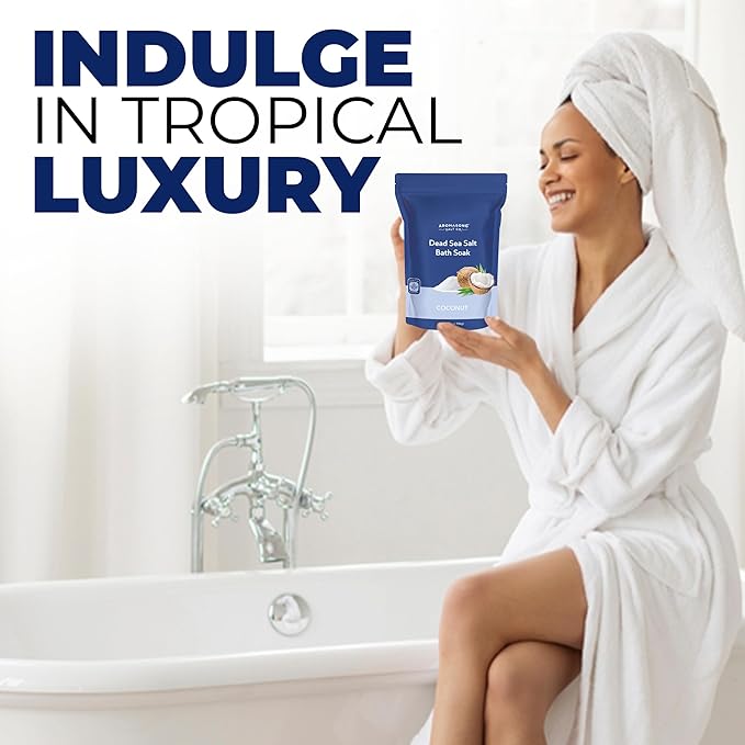 Aromasong Dead Sea Salt - Fine Grain Spa Bath Salt Coconut Scent 14 Oz – 100% Pure & Natural - Soak for Women & Men