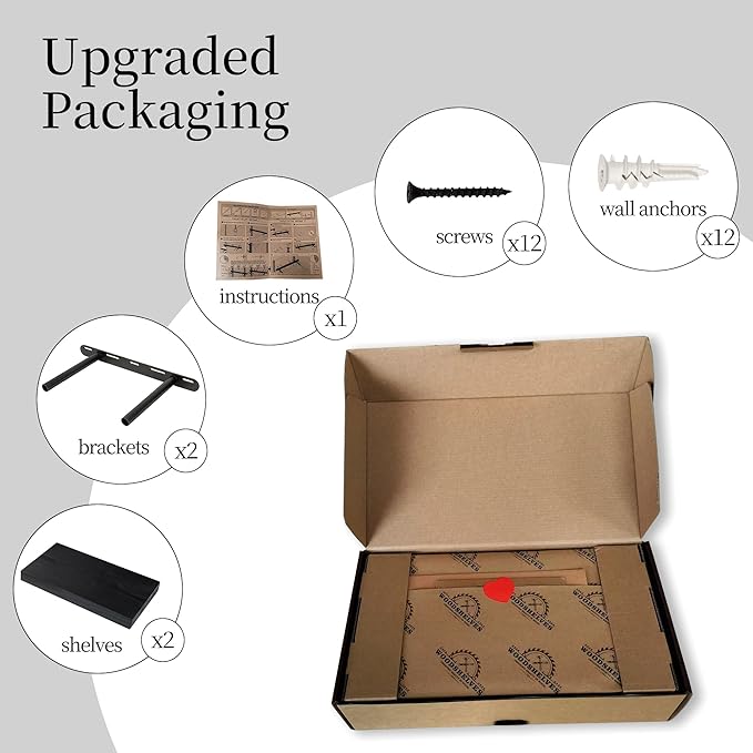 BGMG Wood Floating Shelves 12 inch,Black Floating Shelves,Solid Wood Wall Shelves for Bathroom Living Room Bedroom Kitchen Farmhouse Set of 2-12x 6.7 x1.25 inch