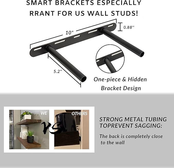 BGMG Wood Floating Shelves for Wall 12 inch Set of 2, Rustic Wooden Wall Mount Shelves for Living Room Bedroom Kitchen Farmhouse-12x6.7x1.25 inch- Gold Oak