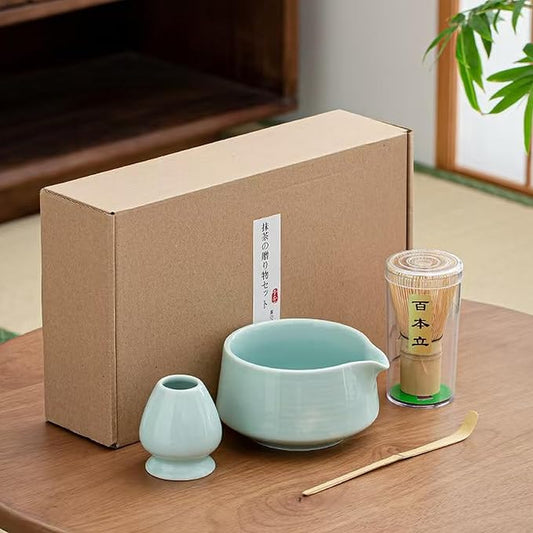 Ceramic Matcha Whisk Set, Complete Matcha Set-8PCS for Ceremonial Grade Matcha, Tea Gifts for Tea Lovers for Christmas, Birthday, Halloween (Emerald)