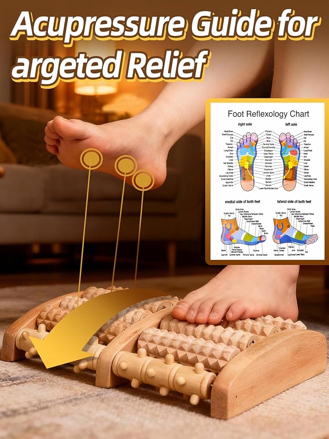 Aulock Double Foot Roller Massager Kit for Plantar Fasciitis Relief - 3 pcs Wooden Anti-Slip Feet Massager for Neuropathy Pain, Christmas Useful Gifts for Mom, Dad