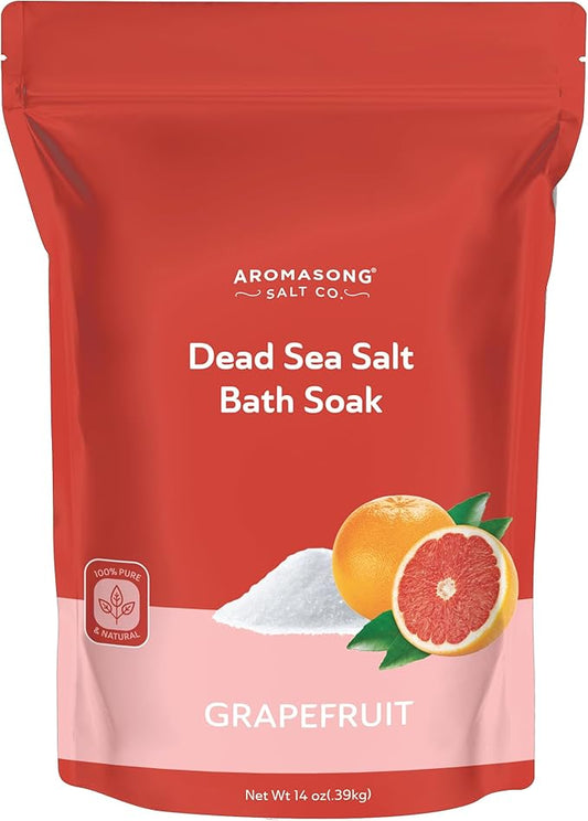Aromasong Dead Sea Salt - Fine Grain Spa Salt Grapefruit Scent 14 Oz – 7 Uses Per Pack - Pure & Natural - Used for Body wash Scrub - Soak for Women & Men for Skin Issues and to Relax Tired Muscles