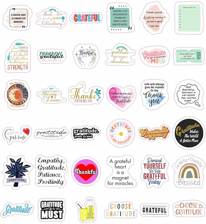 BulbaCraft Gratitude Stickers for Water Bottle and Laptop - Inspirational Party Favors & Decorations, Waterproof Vinyl Positive Decals, Thankfulness Stickers Laptop Decals, Gifts for Women & Men