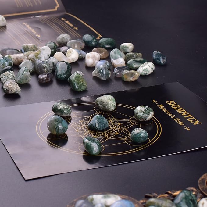 Polished Moss Agate Crystals - 72 Pcs, 0.5" 10 oz Handpicked Natural Tumbled Gemstones Rocks, Pebbles for Reiki, Chakra, Healing Home Decor