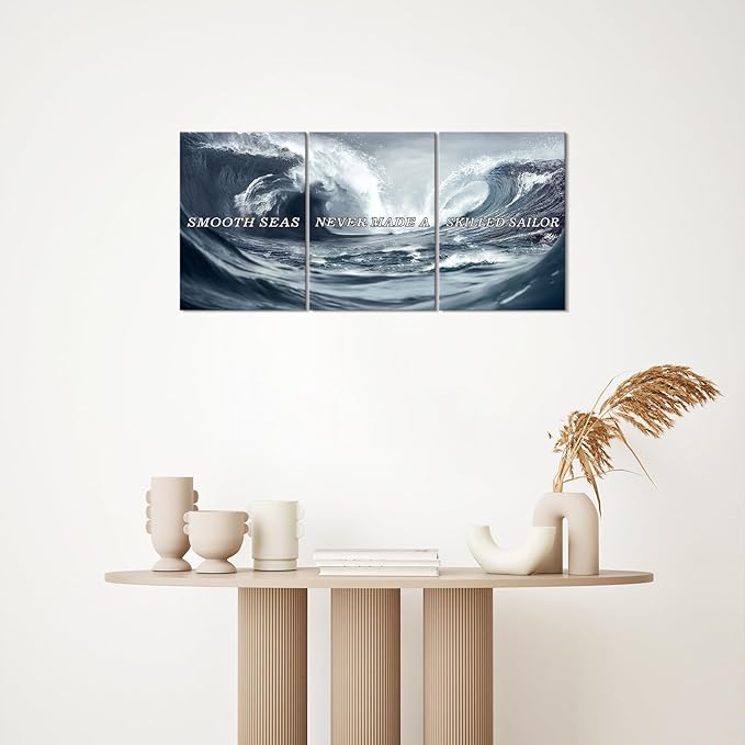 KAWAHONE Inspirational Canvas Wall Art -Smooth Seas Never Made a Skilled Sailor- Motivational Posters Entrepreneur Quote Picture for Living Room Bedroom, Office, Home