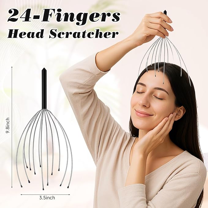Hoolerry 24 Sets Massage Gifts Head Massager Back Scratcher Fingers Head Scratcher Manual Scalp Massager Christmas Gifts for Body Home Office Spa Stress Relief Relaxation Hair Stimulation Women Men