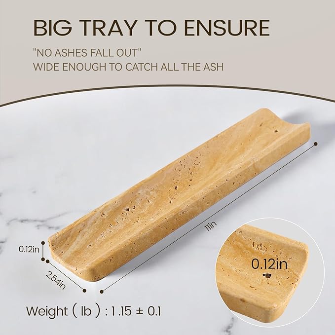 Koville Travertine Incense Holder, Incense Holder for Sticks, Long Incense Sticks Holder Ash Catcher for Meditation Yoga SPA, Natural Stone Incense Burner, Home Table Decor(Yellow)