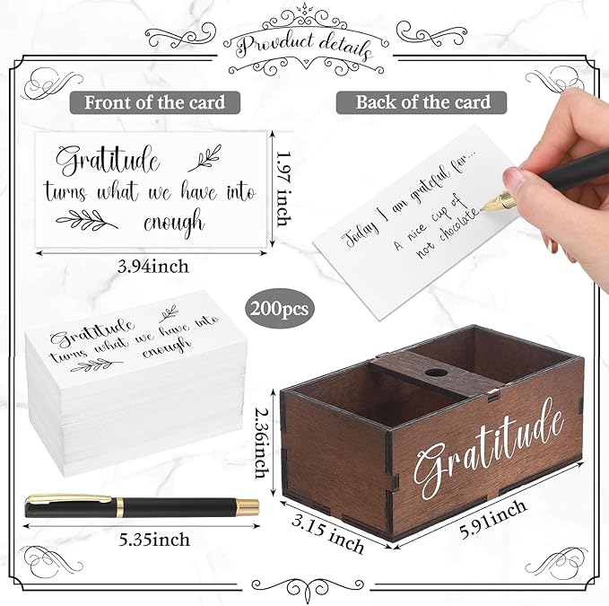 Clabby Gratitude Jar Thanksgiving Gifts Include 200 Cards 1 Pen 1 Blessing Jar Wood Box Practice Thankful Appreciation Gratitude Note Cards Kit for Families Friends Employee Coworkers(Dark Brown)
