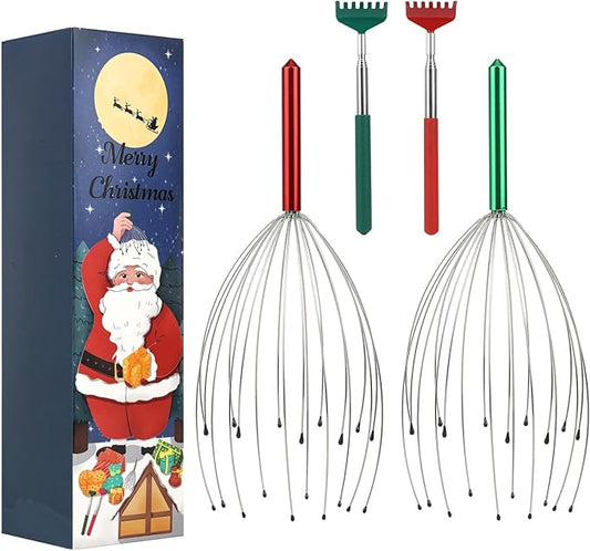 20 Fingers Scalp Massager, Head Scratcher Back Massage for Body Stress Relax, Stocking Stuffers for Men Women Adults, with Christmas Gift Box