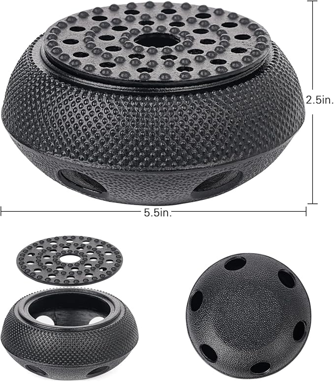 Sungmor Black Cast Iron Teapot Warmer - Japanese Tea Heater Base with Candle Holder, Heat Retaining Stand for Tetsubin or Glass & Ceramic Teapots