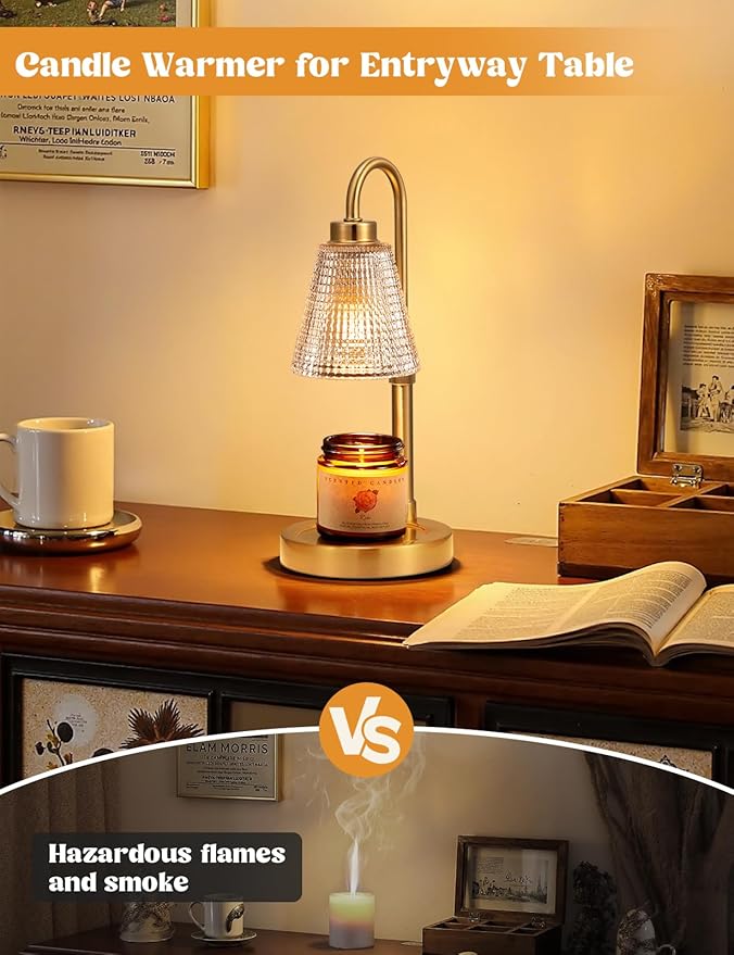 Innqoo Gold Candle Warmer Lamp with Timer, Dimmable Candle Warmer for Jar Candles, Height Adjustable Wax Melts Warmer, Birthday Gifts for Women Mom, House Warming Gifts New Home Decor
